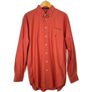 Nautica Orange Vintage Oxford Long Sleeved Button Down Shirt 16.5 34/35 L